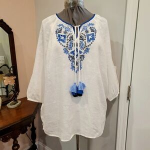 NWOT XXL Charter Club Luxury Linen Peasant Blouse